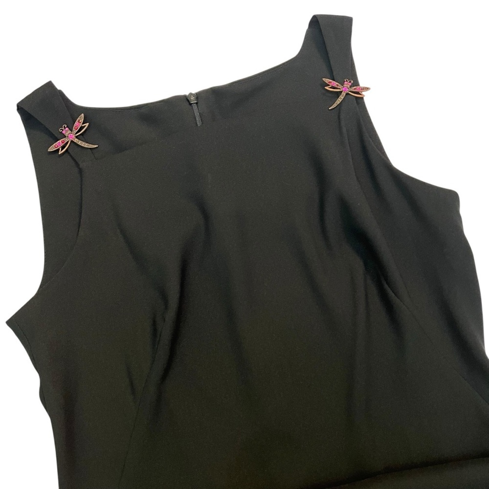 Vintage CDC Black‎ Dress Sz 6 Rhinestone Dragonfly Accents Bateau Neckline